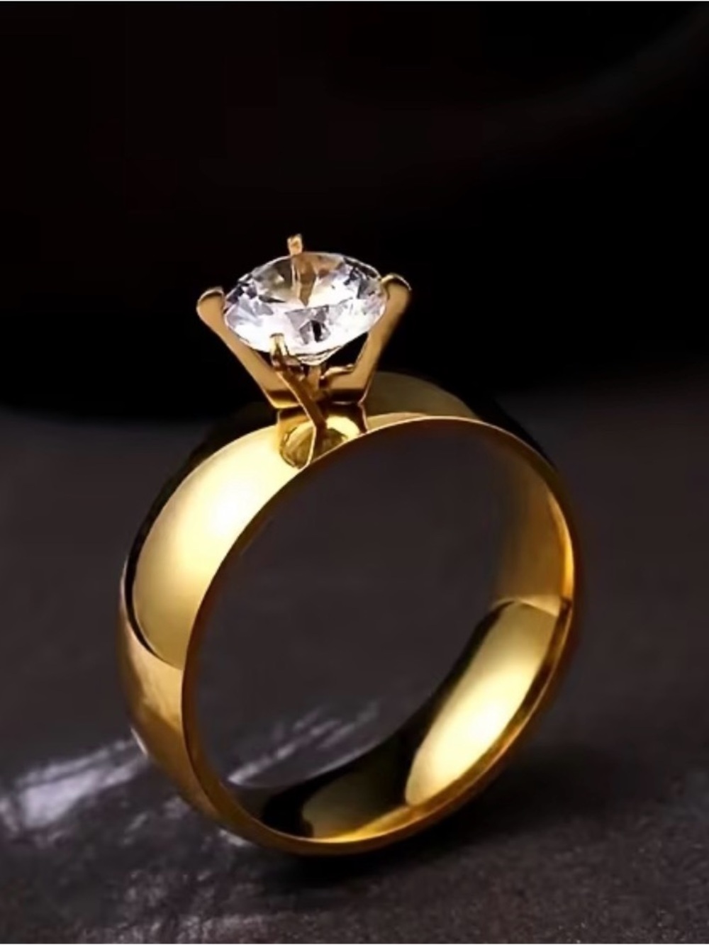 Gold Solitaire Ring with Clear Stone - Women Jewelry